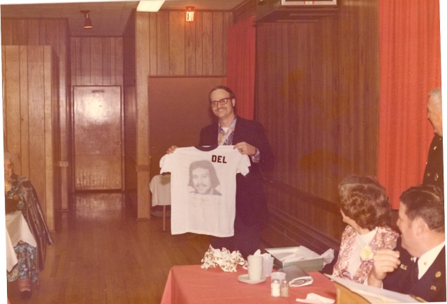 Del Walcker and a shirt to remind him